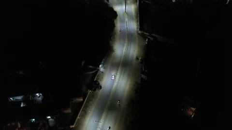 Aerial drone view Empty Road highway. Night Time Stock Footage 128218046
