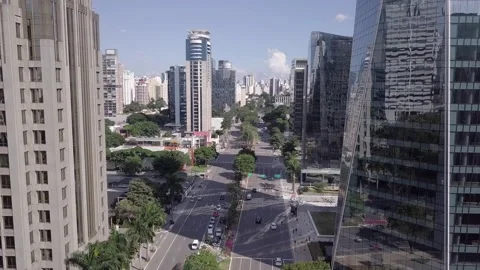 Aerial drone view of empty street in the quarantine of the COVID-19 coronavirus. Stock Footage 152657281