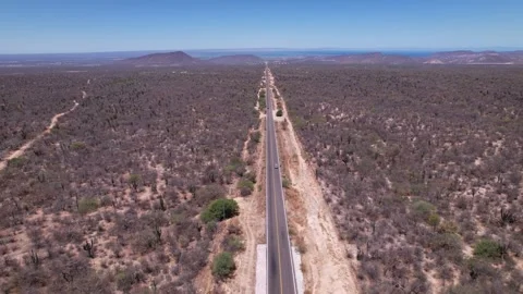 Aerial Drone View of Endless Desert Highway in Baja California Sur, Mexico Stock Footage 340428883