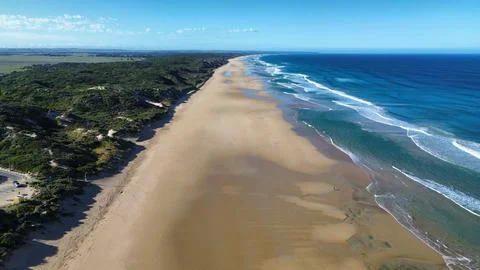 Aerial Drone View of Endless Sandy Coastline Stock Photos