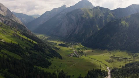 Aerial Drone View of Eng Alm Valley Surrounded by Alpine Peaks in Tyrol Austria Stock Footage 340505168