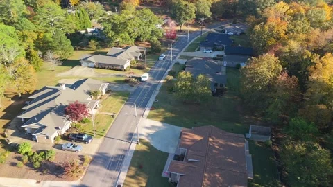 Aerial Drone View of Fall Colors in Suburban East Alabama Neighborhood Stock Footage 320611858