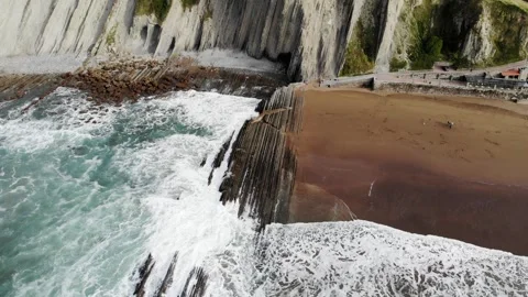 Aerial drone view of famous flysch of Zumaia, Basque Country, Spain Stock Footage 315800004