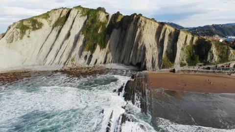 Aerial drone view of famous flysch of Zumaia, Basque Country, Spain Stock Footage 315800683