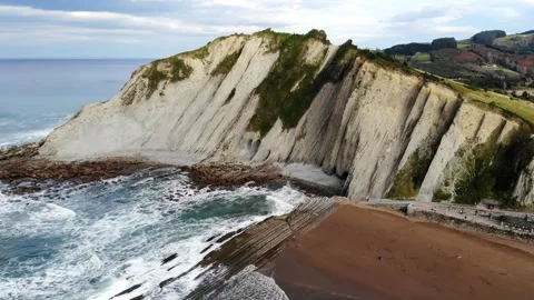 Aerial drone view of famous flysch of Zumaia, Basque Country, Spain Stock Footage 315800958