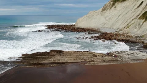 Aerial drone view of famous flysch of Zumaia, Basque Country, Spain Stock Footage 315801033