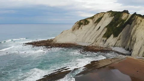 Aerial drone view of famous flysch of Zumaia, Basque Country, Spain Stock Footage 315801378