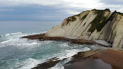 Aerial drone view of famous flysch of Zumaia, Basque Country, Spain Stock Footage 315801467