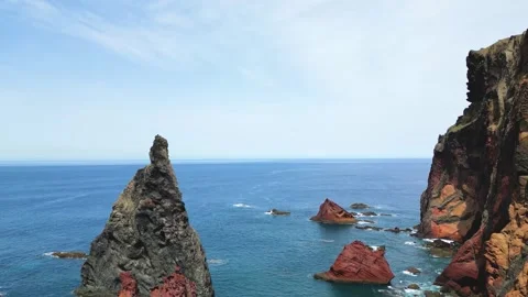 Aerial drone view of Farol da Ponta de São Lourenço Stock Footage 292001534
