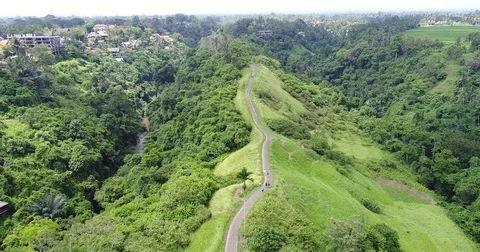 Aerial Drone view fast flyover of ridgewalk Ubud Bali Stock Footage 81687743