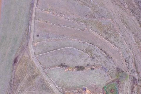 Aerial drone view of fields in Global climate change drought Foto stock