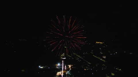 Aerial Drone View of Fireworks During Italian Village Festival at Night Vídeos de archivo 345122328