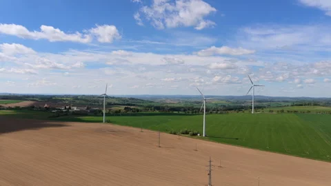 Aerial drone view of flat ploughed agricultural fields and green pastures with Vídeos de archivo 336621227