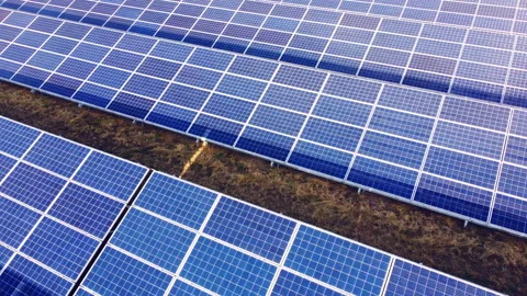 Aerial drone view flight over solar power station panels. Aerial top view Stock Footage 170160146