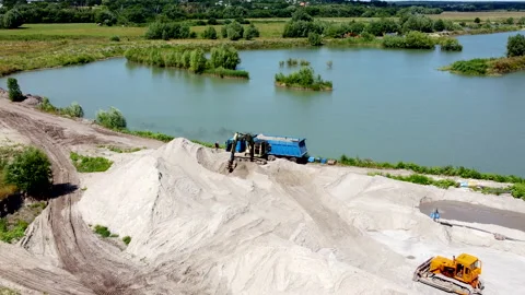 Aerial drone view flight over sand mining. Sand quarry. Top view. Stock Footage 172363075