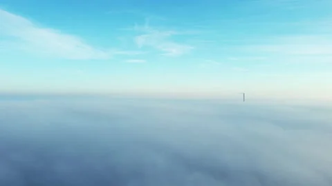 Aerial drone view flight over fog. Flight between white fluffy fog mist Stock Footage 201644078