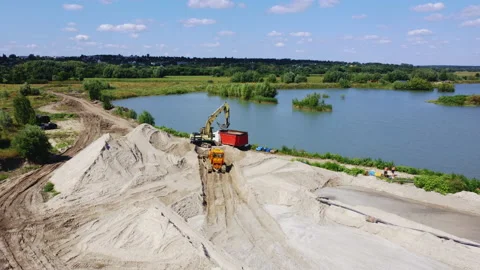 Aerial drone view flight over sand mining. Sand quarry. Stock Footage 205544240