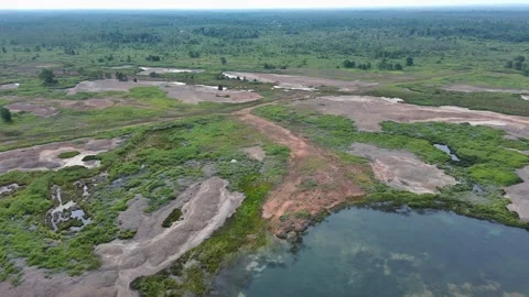 Aerial Drone View of Flooded Mining Pit Landscape 4K Stock Footage 337598334
