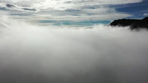Aerial Drone View of Flowing Cloud Sea Over Tibetan Mountain Peaks Vídeos de archivo 347693084