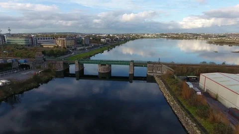 Aerial Drone View Fly Over Galway Bridge, Ireland Stock Footage 75946279