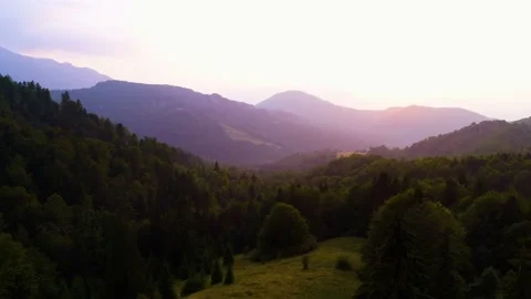 Aerial Drone View. Fly over autumn mountain  forest in sunrise soft light. Stock Footage 150617489