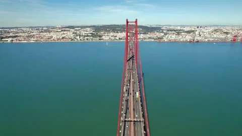 Aerial drone view. Flying around the bridge. Bridge over the ocean Stock Footage 217739261