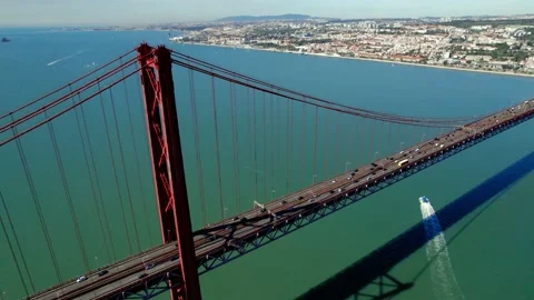 Aerial drone view. Flying around the bridge. Bridge over the ocean Stock Footage 217740522
