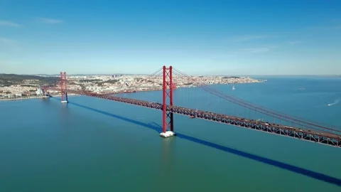 Aerial drone view. Flying around the bridge. Bridge over the ocean Stock Footage 217743136