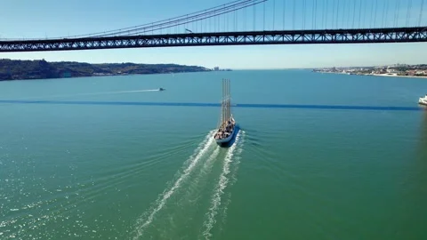 Aerial drone view. Flying around the bridge. Bridge over the ocean Stock Footage 217743285