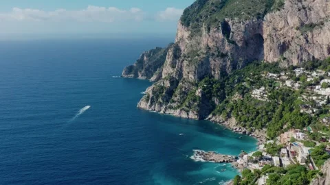 Aerial Drone View of Flying by Capri Island Coastline With Rocky Limestone 動画素材 330854909
