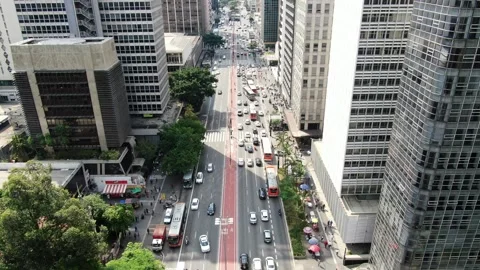 Aerial drone view flying forward the Paulista Avenue in São Paulo, Brazil Stock Footage 133531934