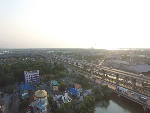 Aerial Drone View Flying Over Bangpakong Bridge In Thailand Stock Footage 73772361