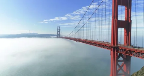 Aerial drone view flying over the Golden Gate Bridge in San Francisco Stock Footage