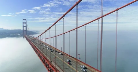 Aerial drone view flying over the Golden Gate Bridge in San Francisco Stock-Footage 87864590