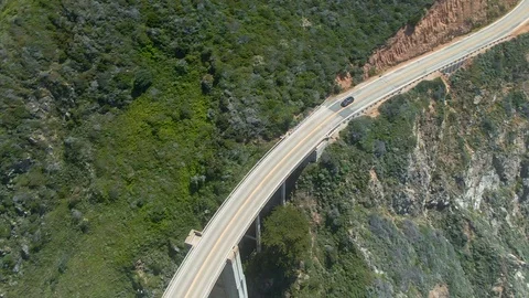 Aerial Drone View Flying Over Bixby Bridge In Big Sur California Stock Footage 120701005