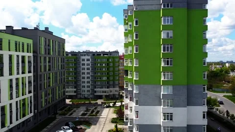 Aerial drone view of a flying over the modern residential building. Stock-Footage 154645501