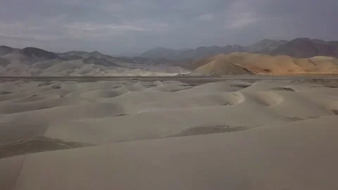Aerial drone view flying over a beautiful colored virgin sandbank in the desert Stock-Footage 197573563