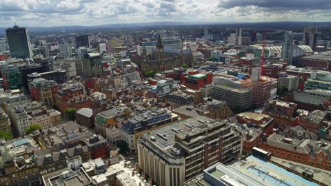 Aerial drone view flying over Manchester city center Stock Footage 336800517