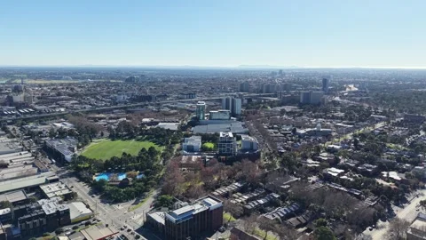 Aerial drone view flying over suburban city landscape Stock-Footage 340512264