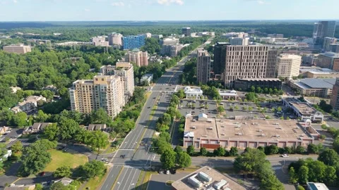 Aerial Drone View Flying Over Reston Cityscape in Northern Virginia Stock Footage 346745358
