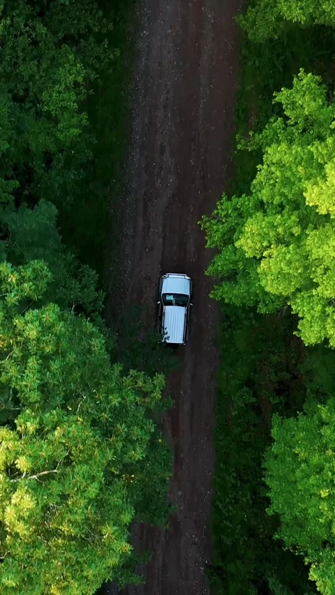 Aerial drone view following a silver car driving along a winding dirt... Vídeo Stock 344332655