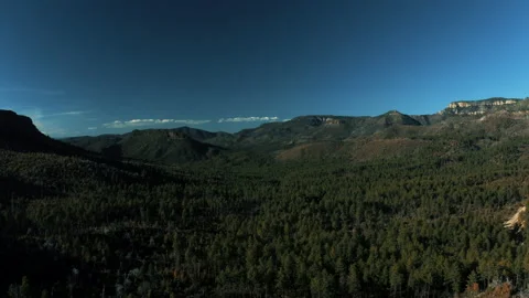 Aerial drone view of forests and cliffs at Theodor Roosevelt lake overlook in Video stock 143193545
