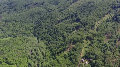 Aerial drone view of forrest, small settlements around Slatina river, Slovakia Stock Footage 111476693