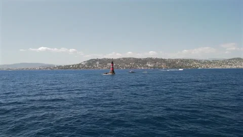 Aerial drone view of Fourmigue rock and Mediterranean coastline near Antibe.. Stock Footage 344751739
