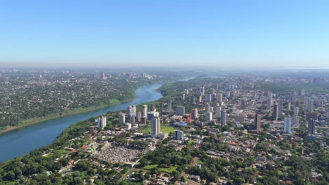 Aerial drone view of Foz do Iguacu cityscape with Parana River and Ciudad del Video stock 333422779