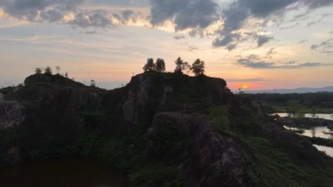 Aerial drone view of Frog Hill Kubang Semang at sunset Video stock 332606096