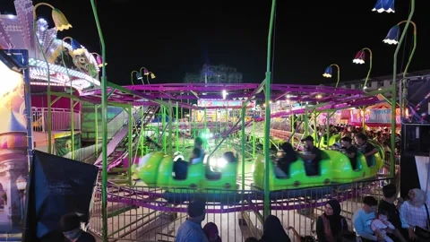 Aerial drone view of fun fair pesta penang at night Видео 332738372