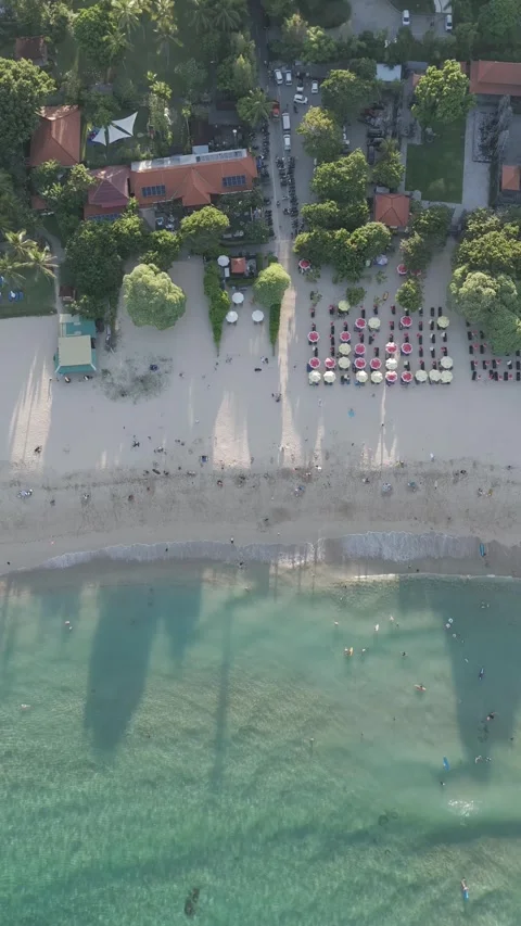 Aerial Drone View of Geger Beach, Nusa Dua, Bali, Indonesia - Log Footage Video stock 336687015