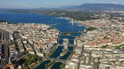 Aerial drone view at Geneva, Switzerland, 4k Stock Footage