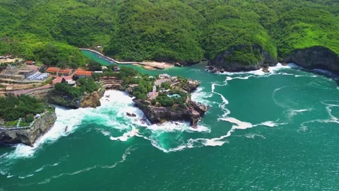Aerial drone view Gesing Beach Jogja Stock Footage 327827739